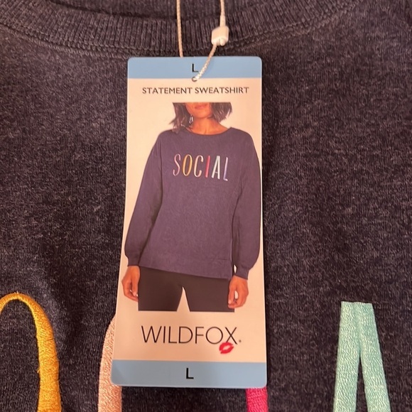 NEW Wildfox Social Spell Out Navy Blue Statement Sweatshirt Large - Picture 9 of 12
